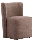 Taupe And Brown Upholstery And Solid Wood And Steel Dining Side Chair With Wheels