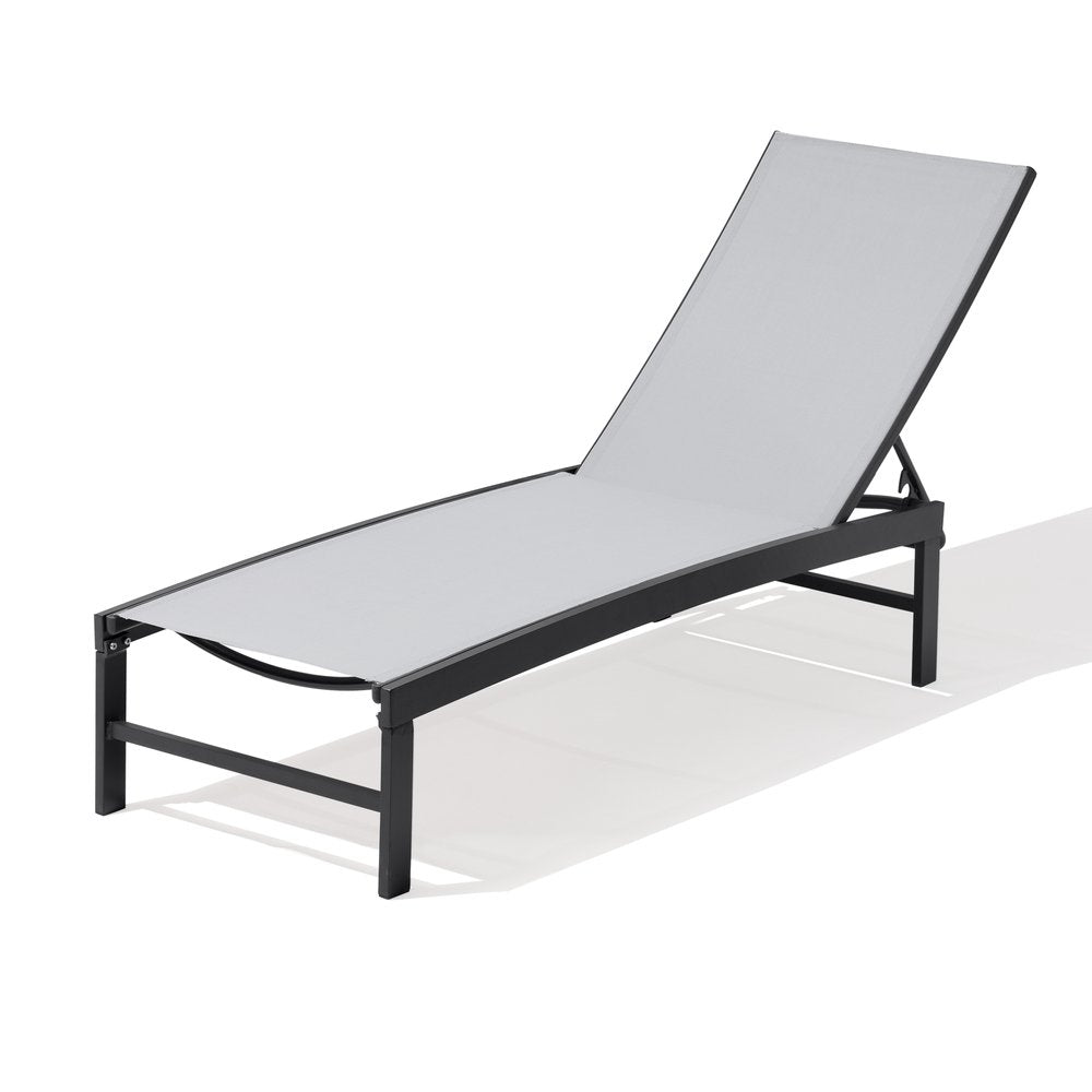 58" Gray Aluminum Five Position Adjustable Sling Outdoor Chaise Lounge