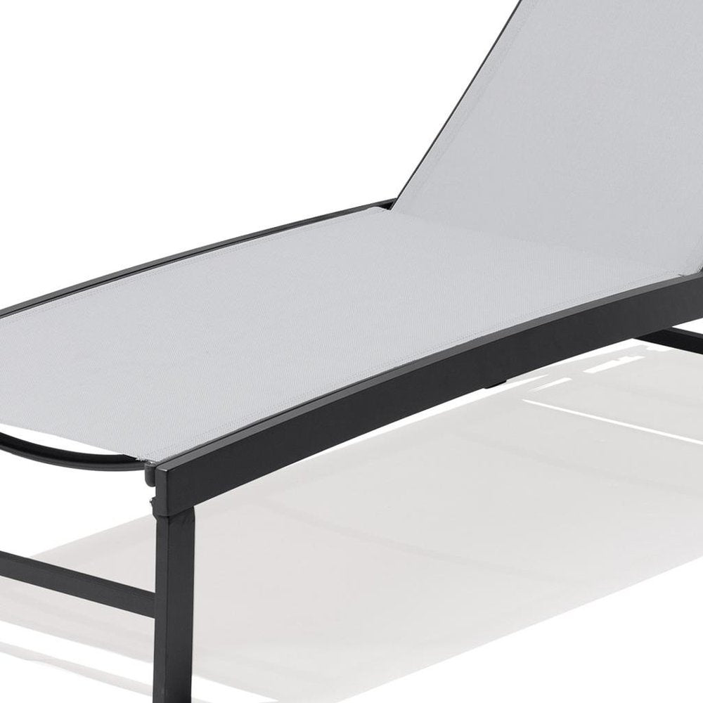 58" Gray Aluminum Five Position Adjustable Sling Outdoor Chaise Lounge