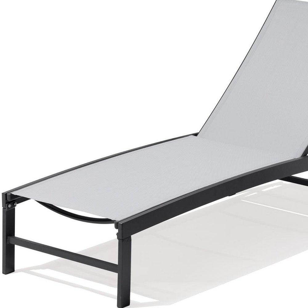 58" Gray Aluminum Five Position Adjustable Sling Outdoor Chaise Lounge