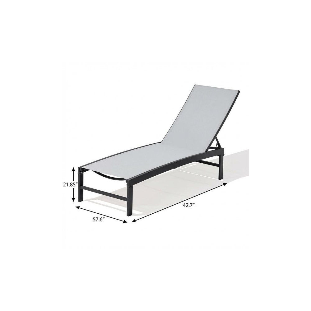 58" Gray Aluminum Five Position Adjustable Sling Outdoor Chaise Lounge