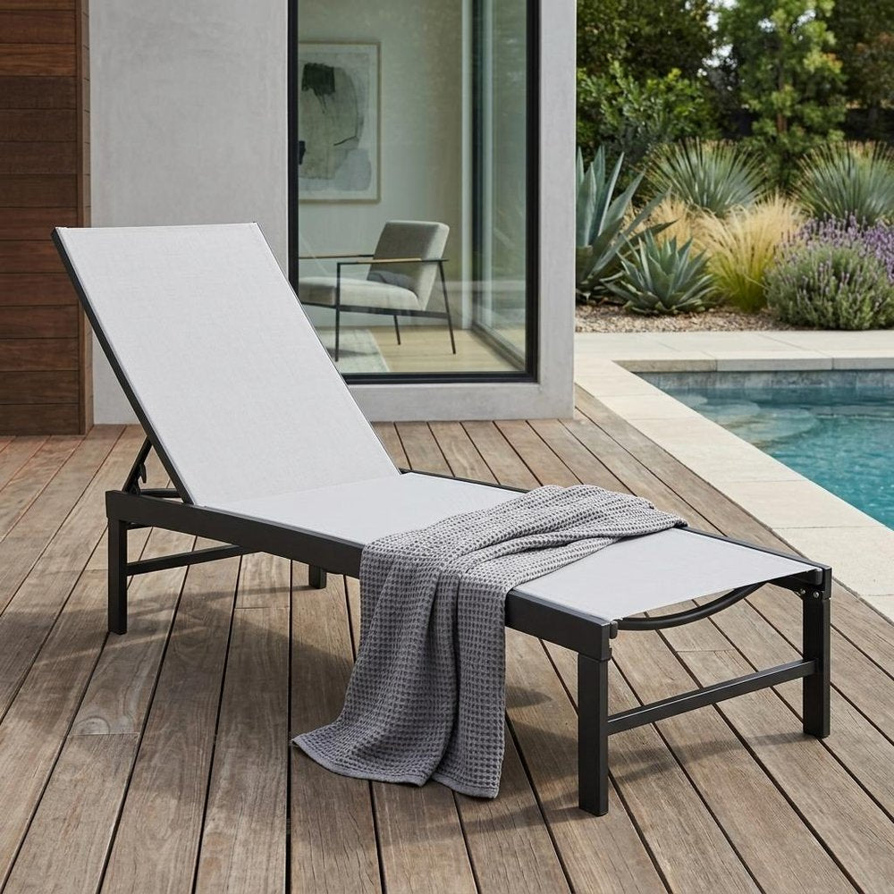58" Gray Aluminum Five Position Adjustable Sling Outdoor Chaise Lounge