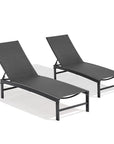 Set of Two Black Aluminum Five Position Adjustable Outdoor Chaise Lounges