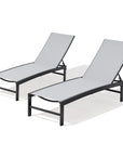 Set of Two Gray Aluminum Five Position Adjustable Sling Outdoor Chaise Lounges
