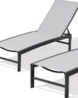 Set of Two Gray Aluminum Five Position Adjustable Sling Outdoor Chaise Lounges