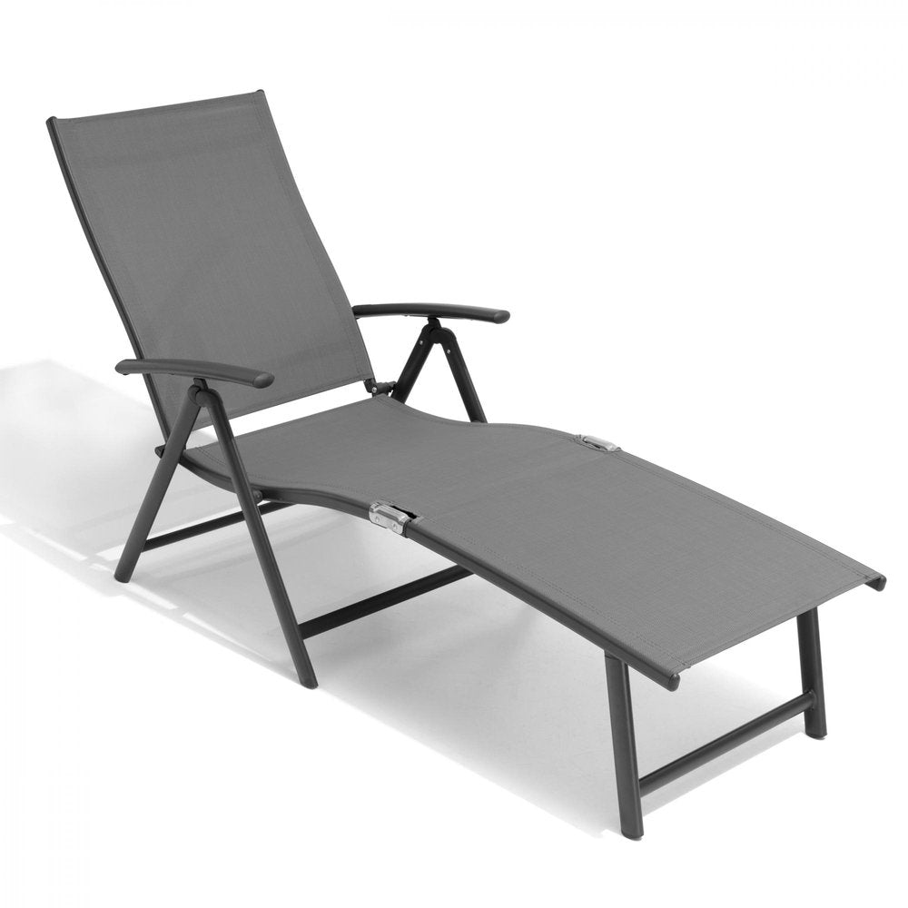 45" Tan Aluminum Eight Position Adjustable Sling Outdoor Folding Chaise Lounge