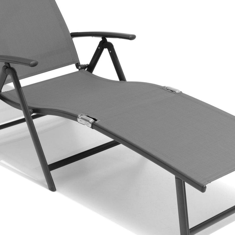 45" Tan Aluminum Eight Position Adjustable Sling Outdoor Folding Chaise Lounge