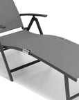 45" Tan Aluminum Eight Position Adjustable Sling Outdoor Folding Chaise Lounge