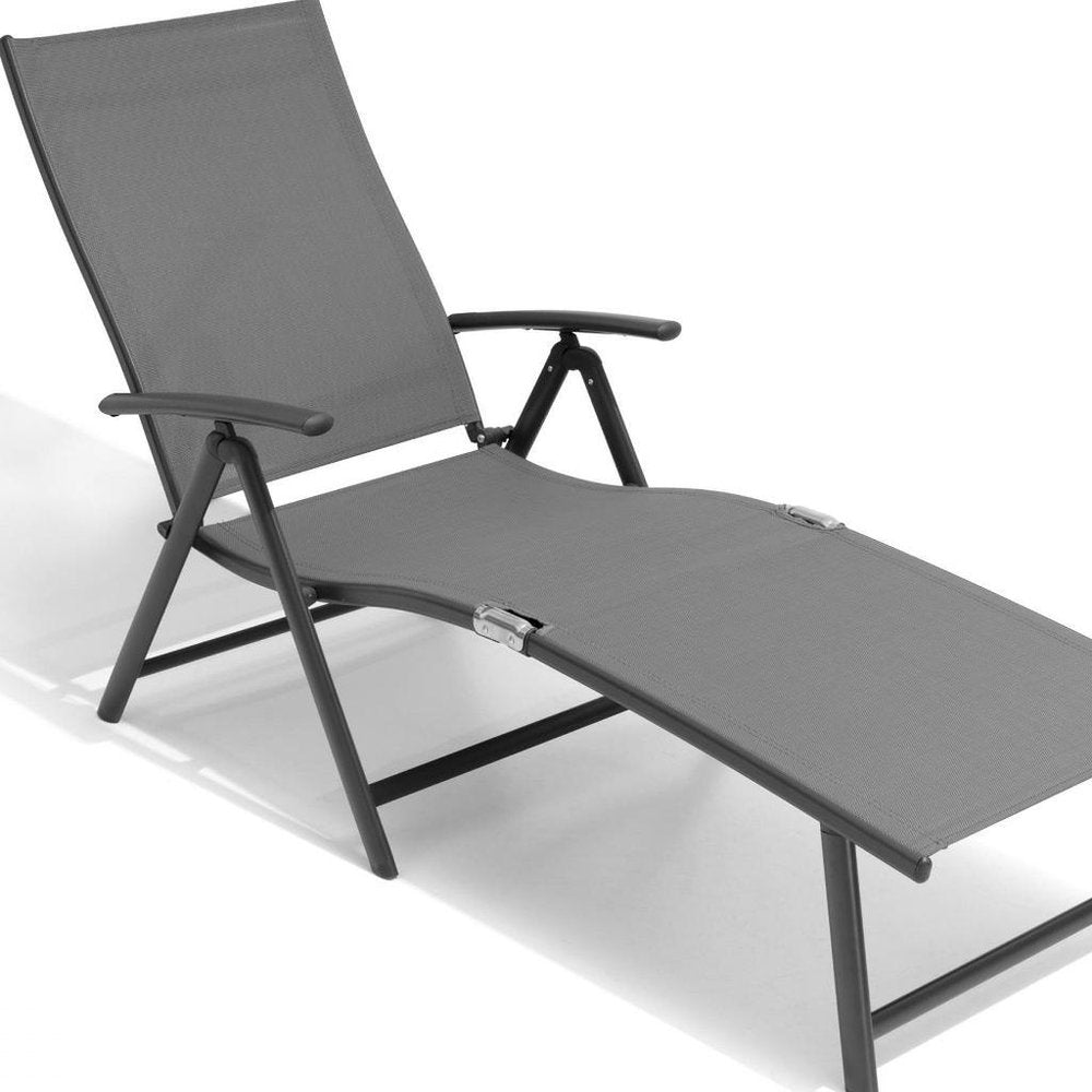 45" Tan Aluminum Eight Position Adjustable Sling Outdoor Folding Chaise Lounge