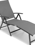 45" Tan Aluminum Eight Position Adjustable Sling Outdoor Folding Chaise Lounge