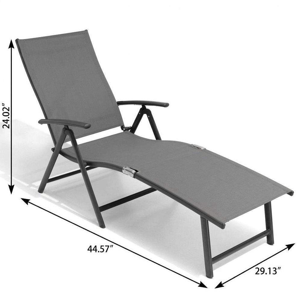 45" Tan Aluminum Eight Position Adjustable Sling Outdoor Folding Chaise Lounge