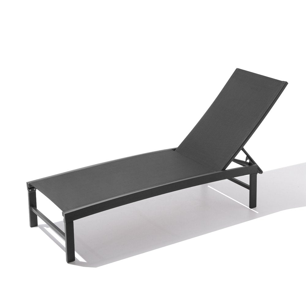 60" Black Aluminum Six Position Adjustable Sling Outdoor Chaise Lounge