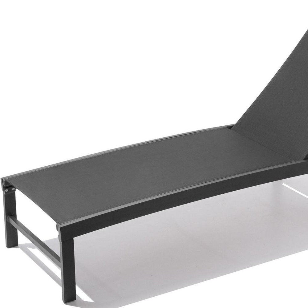 60" Black Aluminum Six Position Adjustable Sling Outdoor Chaise Lounge