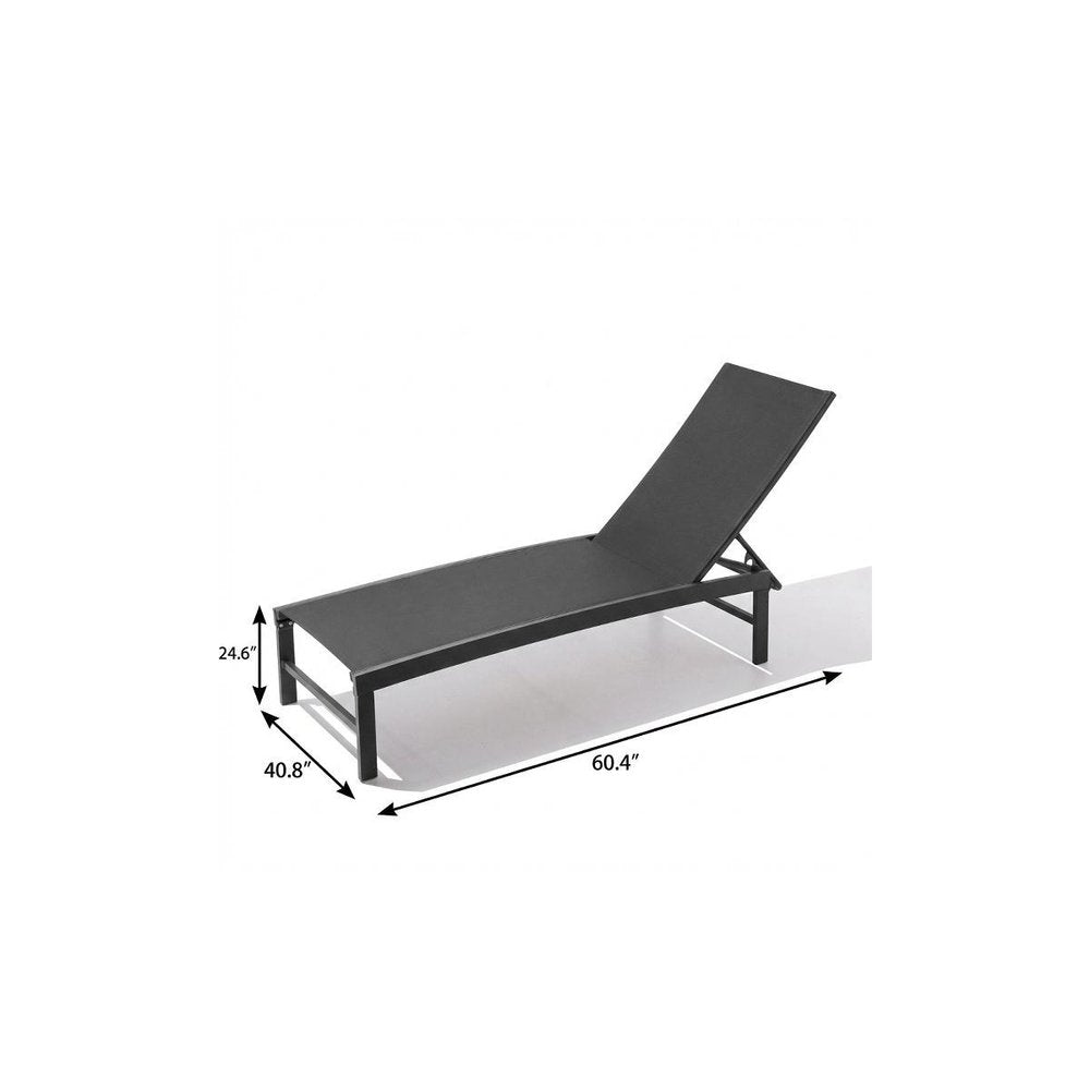 60" Black Aluminum Six Position Adjustable Sling Outdoor Chaise Lounge