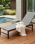 60" Black Aluminum Six Position Adjustable Sling Outdoor Chaise Lounge