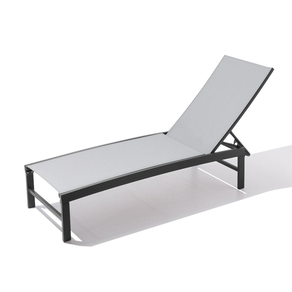 60" Light Gray Aluminum Six Position Adjustable Sling Outdoor Chaise Lounge