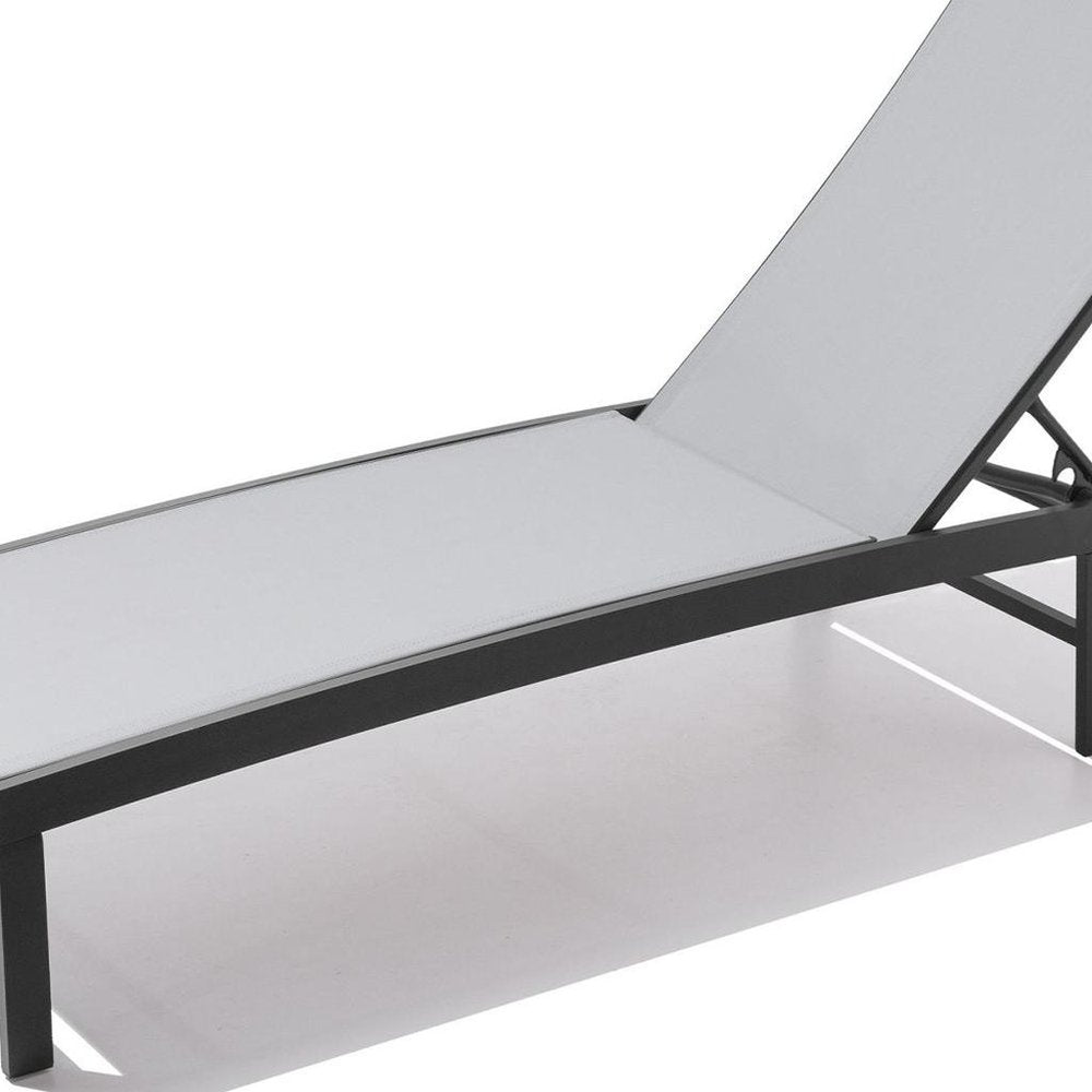 60" Light Gray Aluminum Six Position Adjustable Sling Outdoor Chaise Lounge