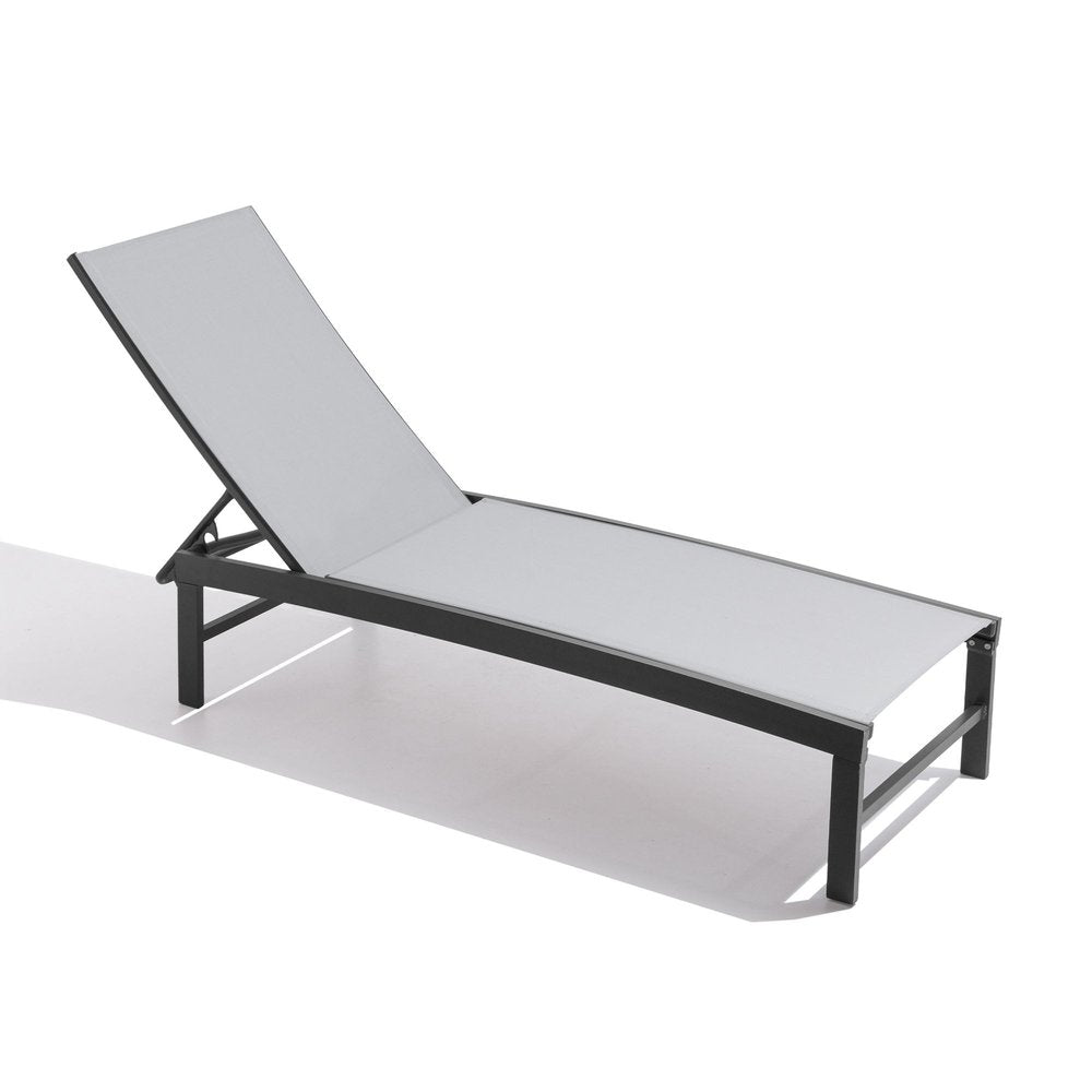 60" Light Gray Aluminum Six Position Adjustable Sling Outdoor Chaise Lounge