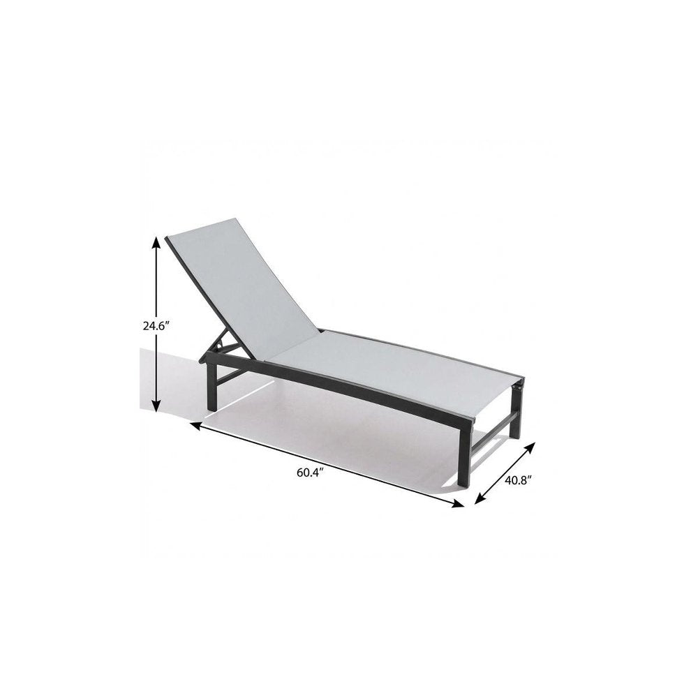 60" Light Gray Aluminum Six Position Adjustable Sling Outdoor Chaise Lounge