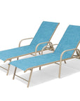 Set of Two Blue Aluminum Six Position Adjustable Sling Outdoor Chaise Lounges