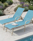 Set of Two Blue Aluminum Six Position Adjustable Sling Outdoor Chaise Lounges