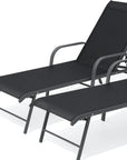 Set of Two Black Aluminum Six Position Adjustable Sling Outdoor Chaise Lounges