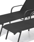 Set of Two Black Steel Six Position Adjustable Sling Outdoor Chaise Lounges