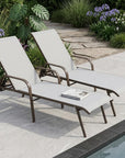 Set of Two Light Gray Steel Six Position Adjustable Sling Outdoor Chaise Lounges