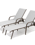 Set of Two Light Gray Steel Six Position Adjustable Sling Outdoor Chaise Lounges