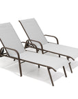 Set of Two Light Gray Steel Six Position Adjustable Sling Outdoor Chaise Lounges