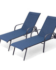 Set of Two Blue Steel Six Position Adjustable Sling Outdoor Chaise Lounges