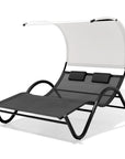 73" Black Aluminum Sling Outdoor Chaise Lounge With Canopy