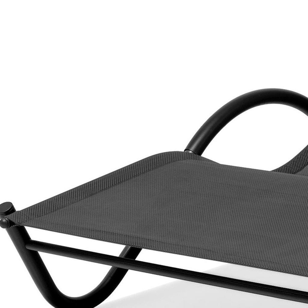 73" Black Aluminum Sling Outdoor Chaise Lounge With Canopy