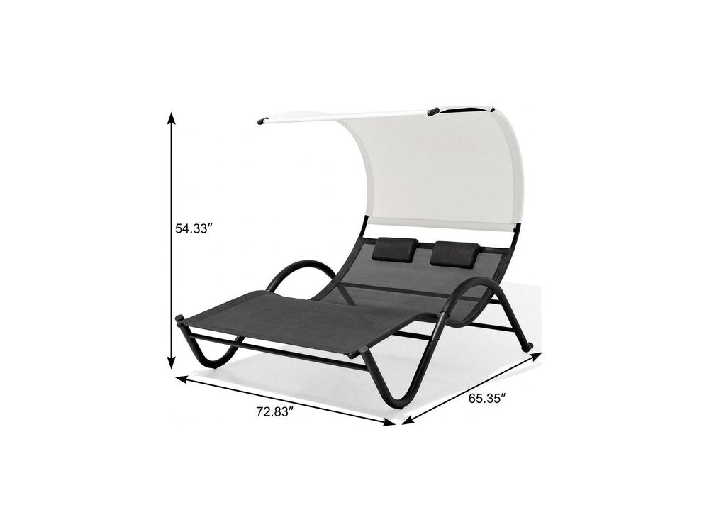 73" Black Aluminum Sling Outdoor Chaise Lounge With Canopy