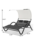 73" Black Aluminum Sling Outdoor Chaise Lounge With Canopy