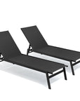 Set of Two Black Steel Five Position Adjustable Outdoor Stacking Chaise Lounges