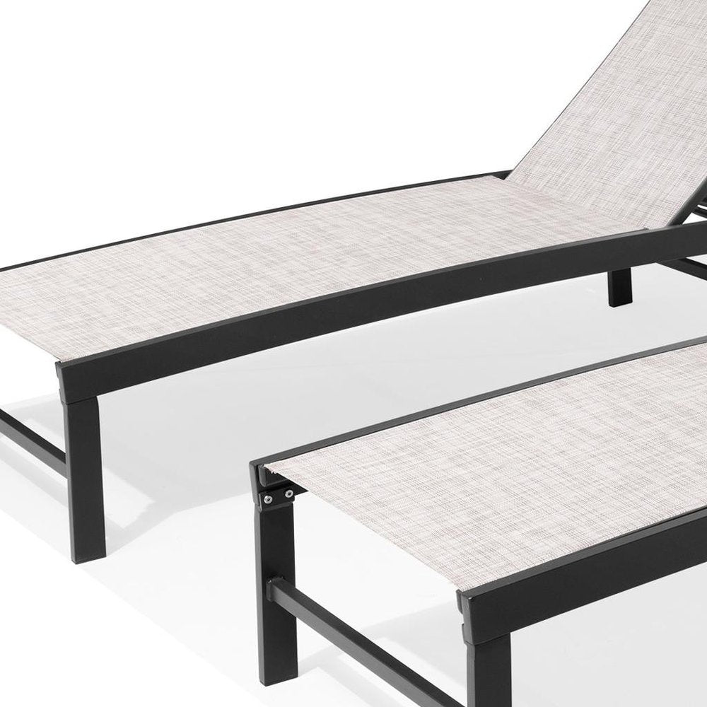 Set of Two Off White Aluminum Five Position Adjustable Outdoor Chaise Lounges