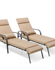 Set of Two Light Brown Steel Five Position Adjustable Outdoor Chaise Lounges with Light Brown Cushion
