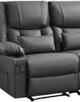 62" Gray Faux Leather Manual Reclining Loveseat With Storage and Toss Pillows
