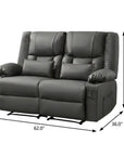 62" Gray Faux Leather Manual Reclining Loveseat With Storage and Toss Pillows