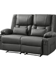 62" Gray Faux Leather Manual Reclining Loveseat With Storage and Toss Pillows