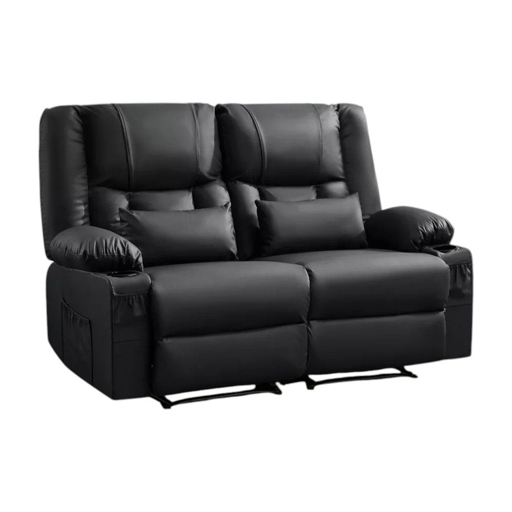 62" Gray Faux Leather Manual Reclining Loveseat With Storage and Toss Pillows