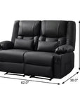 62" Gray Faux Leather Manual Reclining Loveseat With Storage and Toss Pillows