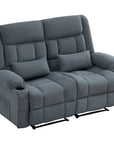 47" Slate Blue and Black Microfiber Manual Reclining Loveseat With Storage and Toss Pillows
