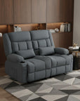 47" Slate Blue and Black Microfiber Manual Reclining Loveseat With Storage and Toss Pillows