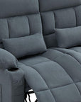 47" Slate Blue and Black Microfiber Manual Reclining Loveseat With Storage and Toss Pillows