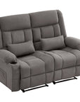 47" Slate Blue and Black Microfiber Manual Reclining Loveseat With Storage and Toss Pillows