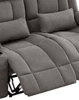 47" Slate Blue and Black Microfiber Manual Reclining Loveseat With Storage and Toss Pillows