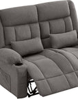 47" Slate Blue and Black Microfiber Manual Reclining Loveseat With Storage and Toss Pillows