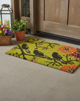 24" X 36" Green Black And Orange Floral Birds Outdoor Coir Door Mat